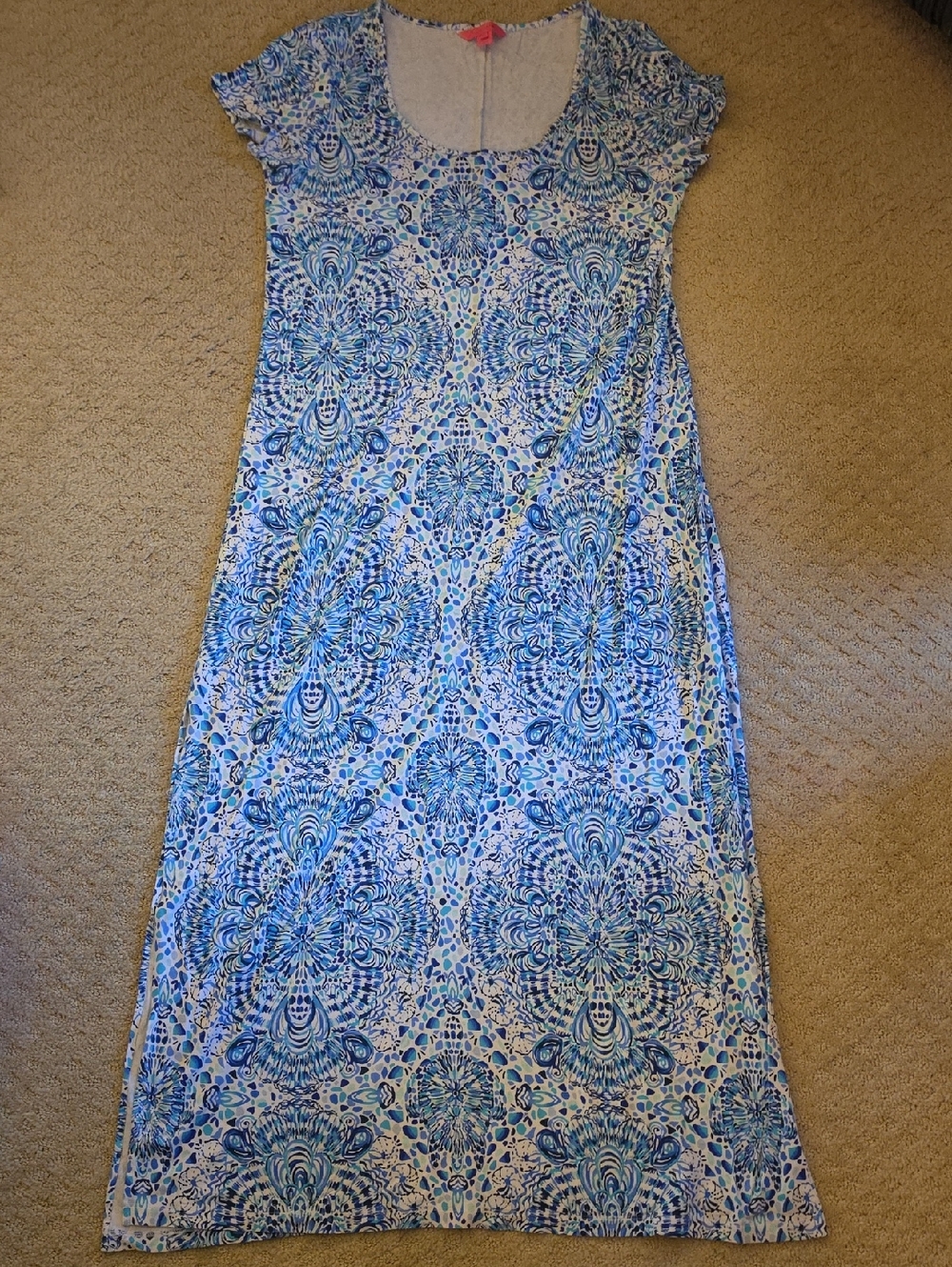 Lilly Pulitzer Blue & White Patterned Short-Sleeve Maxi Dress VGUC